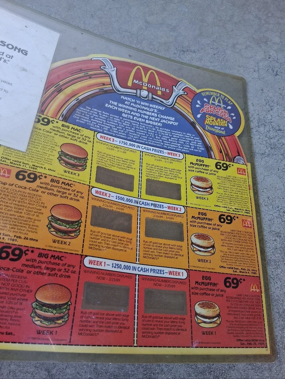 McDonald's Yellow & Red Jukebox-Style $1,000,000 Menu Song Record